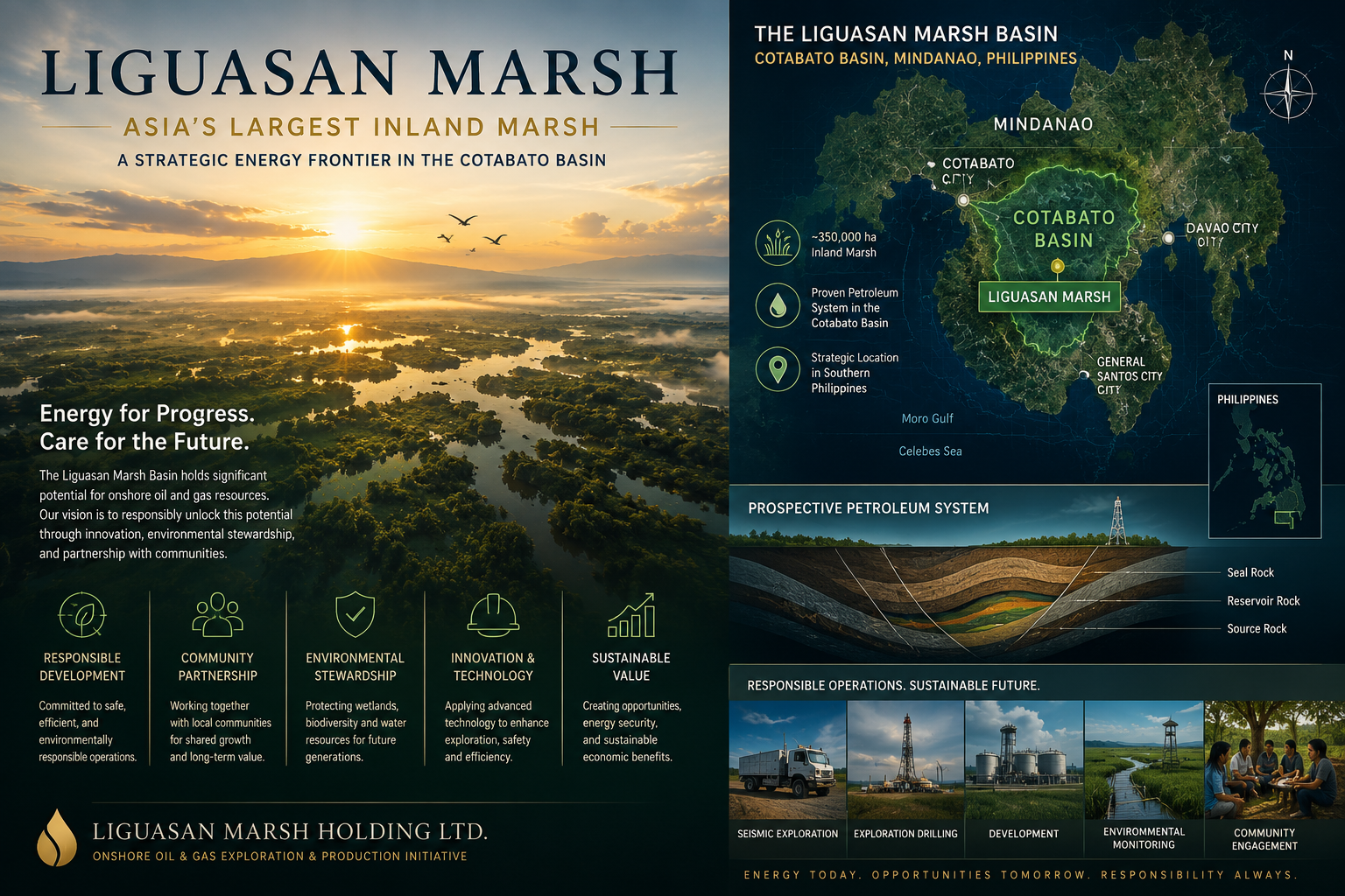 Illustrated overview of the Liguasan Marsh and Cotabato Basin energy initiative